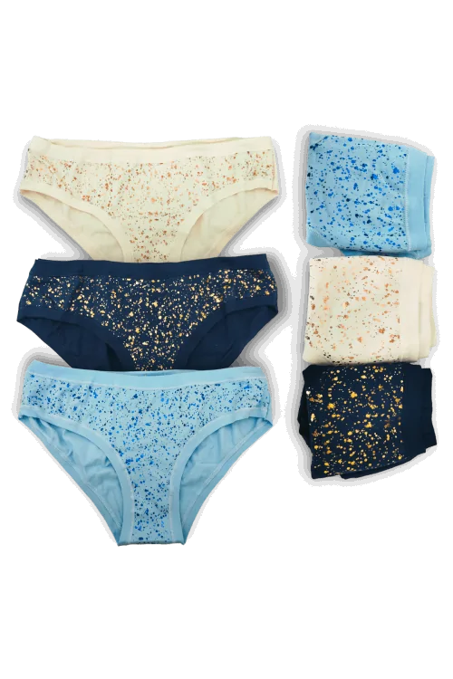 (3 Stück) EMY Damen-/Mädchen-Mode-Slips aus glitzernder Baumwolle