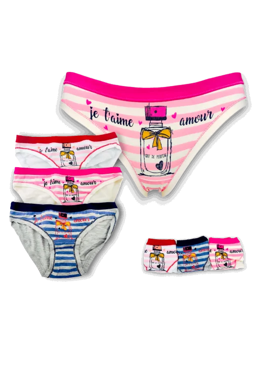 (3pcs) Culottes mode en coton pour fille Je t'aime EMY