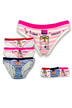 (3pz) Slip ragazza in cotone moda Je t'aime EMY
