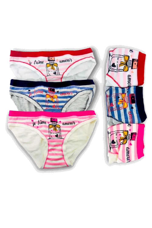 (3 piezas) Braguitas de algodón de moda para niña Je t'aime EMY