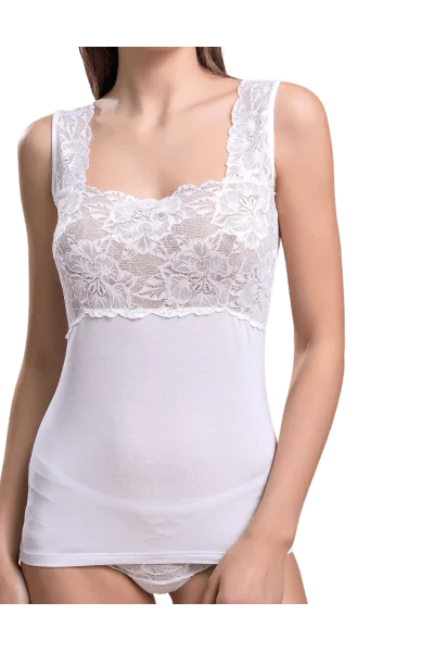 Canotta in puro cotone con pizzo alto elegante - LADYC