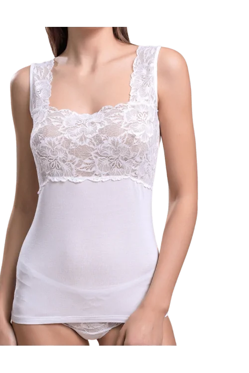 Camiseta de tirantes de puro algodón con elegante encaje alto - LADYC