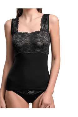 Canotta in puro cotone con pizzo alto elegante - LADYC