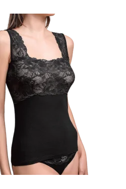 Pure cotton tank top with elegant high lace - LADYC