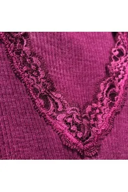 Camiseta sin mangas plisada lana seda hombro ancho escote encaje EGI 1488 moda invierno - LADYC