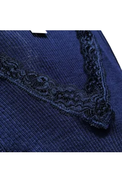 EGI-Spitzenausschnitt, plissiertes Woll-Seiden-Tanktop mit breiter Schulter