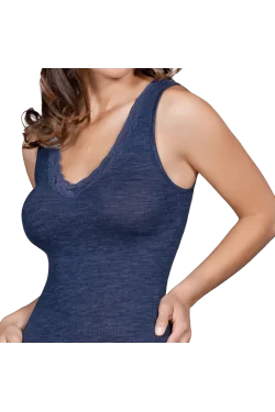 Wool silk pleated tank top wide shoulder lace neckline EGI 1488 winter fashion - LADYC