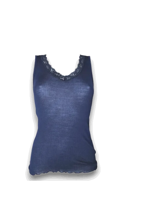 Plissee-Tanktop aus Wolle und Seide mit weitem Schulterausschnitt und Spitzenausschnitt EGI 1488 Wintermode - LADYC