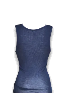 LANA SETA - Canotta tessuto plissé spalla larga scollo pizzo EGI