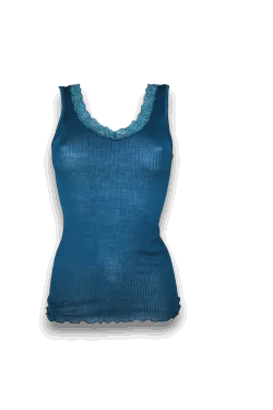 Plissee-Tanktop aus Wolle und Seide mit weitem Schulterausschnitt und Spitzenausschnitt EGI 1488 Wintermode - LADYC