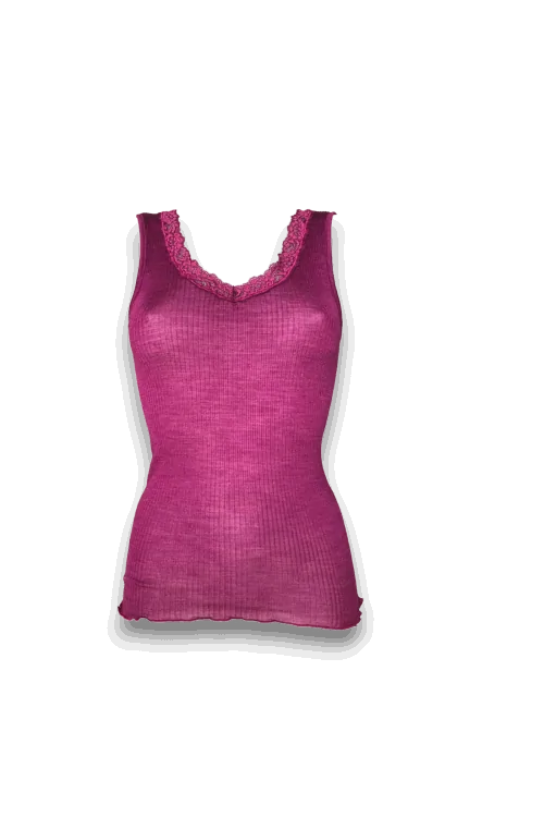Camiseta sin mangas plisada lana seda hombro ancho escote encaje EGI 1488 moda invierno - LADYC