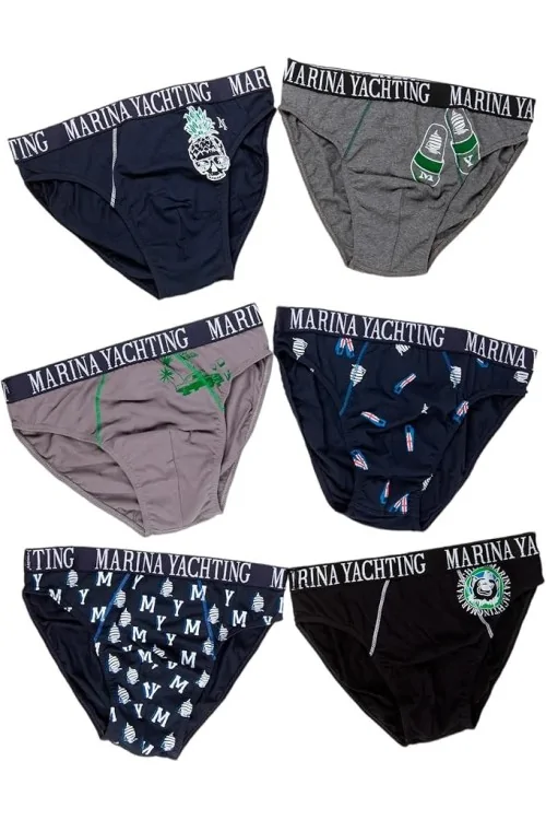 FBA MARINA YACHTING Herren-Slips aus elastischer Baumwolle mit Muster (6 Stück)
