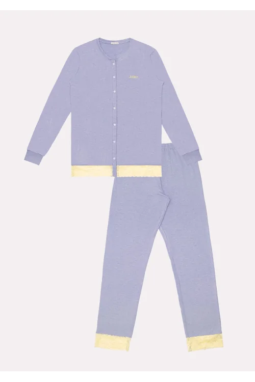Pyjama ouvert 100% modal avec dentelle série Romarin JADEA