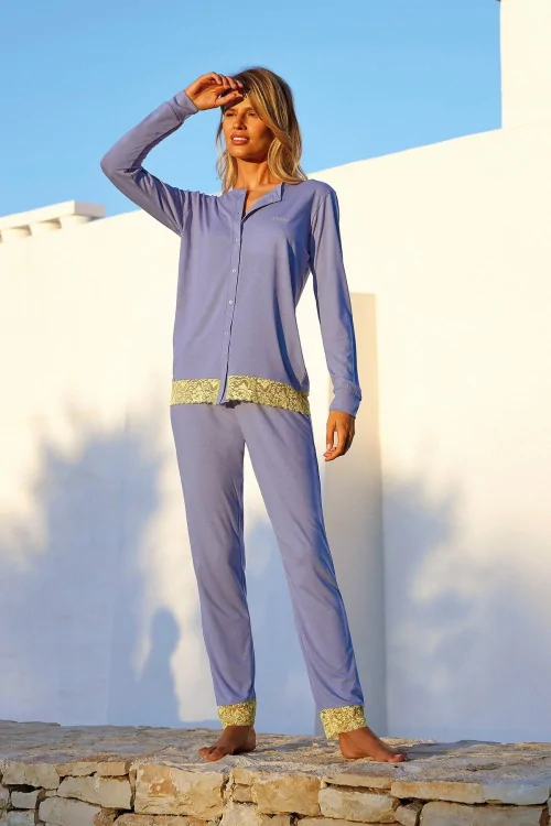 Offener Pyjama 100% Modal mit Spitze Rosmarin Serie JADEA