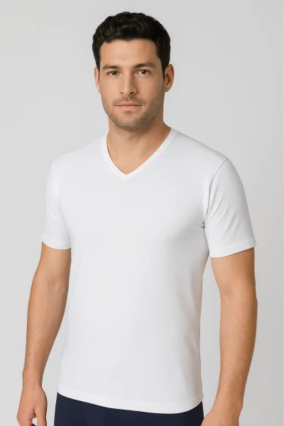 Camiseta de algodón con cuello en V para hombre – Pack de 3 piezas