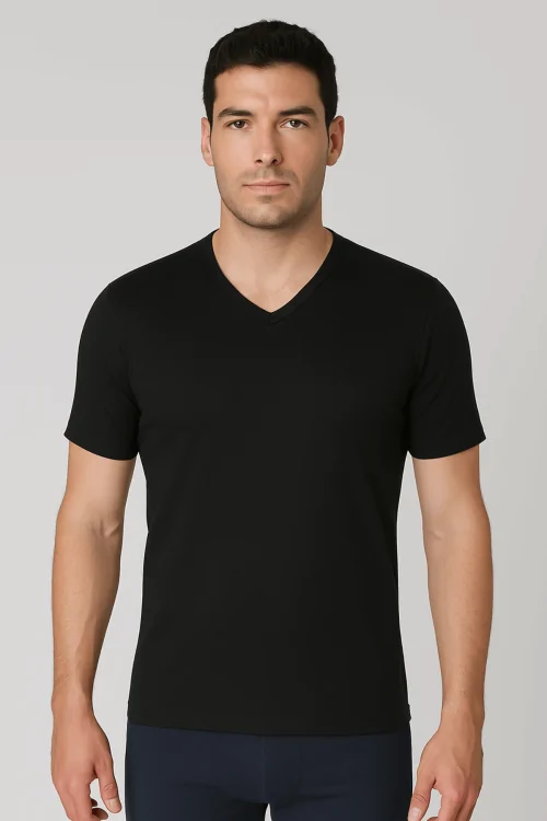 Camiseta de algodón con cuello en V para hombre – Pack de 3 piezas