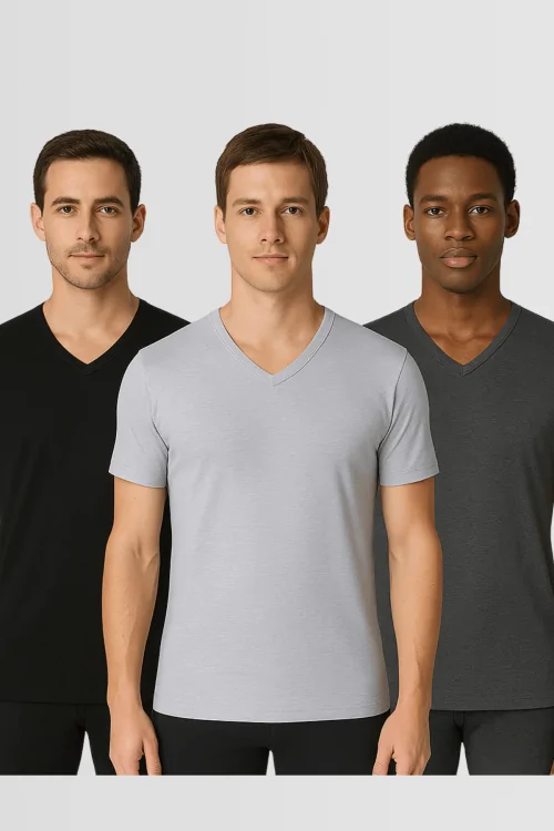 T-shirt homme col V en coton – Pack confort 3 pièces