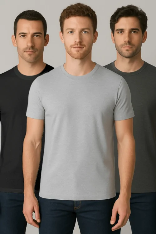 Camiseta de algodón con cuello redondo para hombre – 3 piezas cómodas