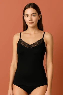 Canottiera da donna in 100% cotone filo di scozia con ricamo