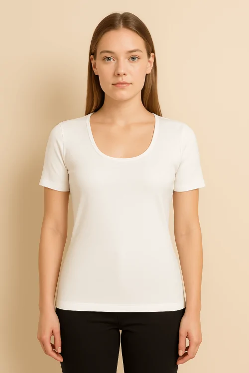 Women's short-sleeved heavy interlock cotton sweater