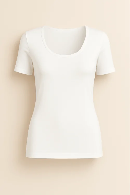 Women's short-sleeved heavy interlock cotton sweater