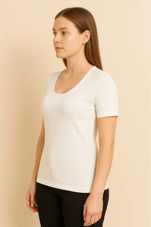 Suéter de algodón interlock grueso de manga corta para mujer