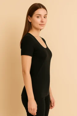 Pull femme à manches courtes en coton interlock épais