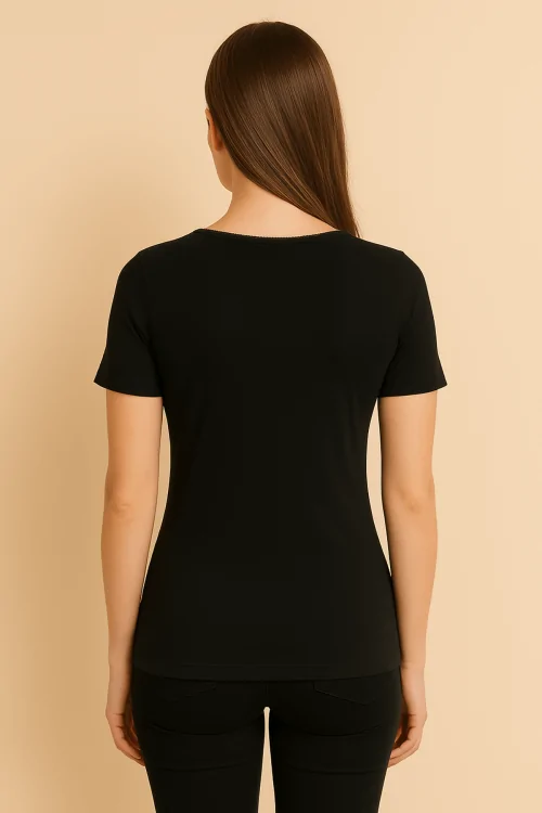 Pull femme à manches courtes en coton interlock épais