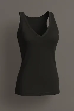 Débardeur femme à épaules moyennes avec col en V et bords en satin