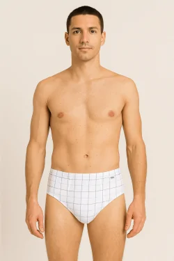 Slip uomo in cotone fantasia quadri su fondo bianco
