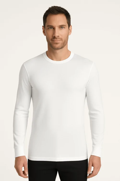 Camisa de algodón interlock de manga larga para hombre