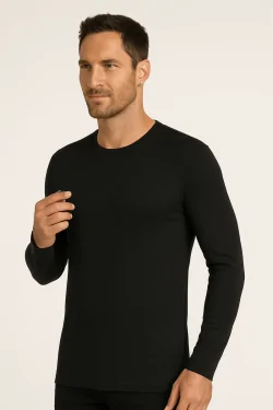 Camisa de algodón interlock de manga larga para hombre