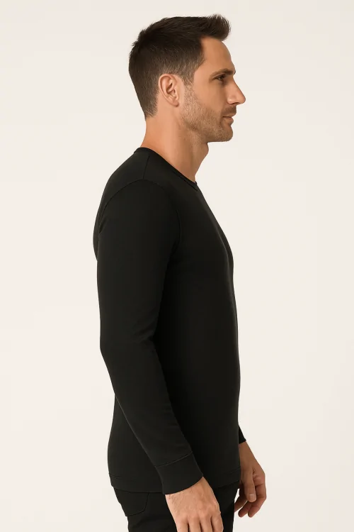 Camisa de algodón interlock de manga larga para hombre