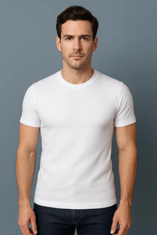 Camisa de algodón interlock cálida de manga corta para hombre - blanca o negra