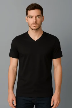 Pull col V en coton chaud à manches courtes pour homme