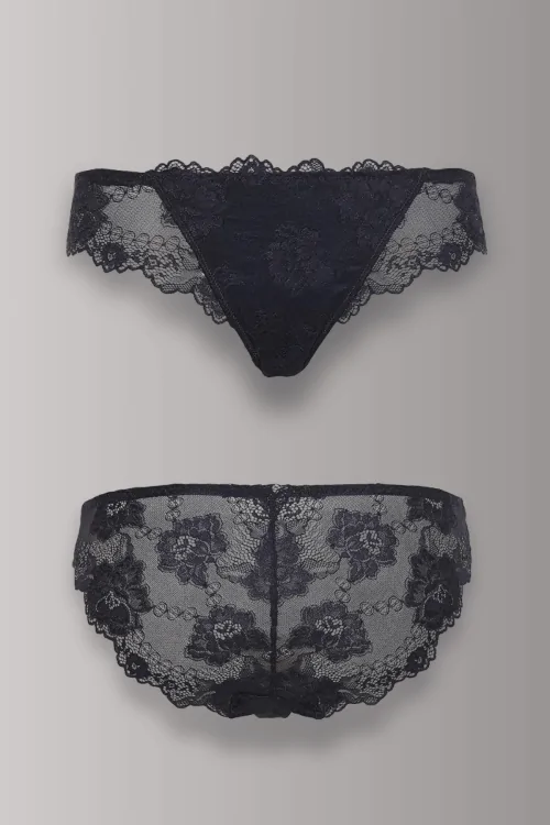 Slip en dentelle extensible pour femme avec double empiècement sur le devant