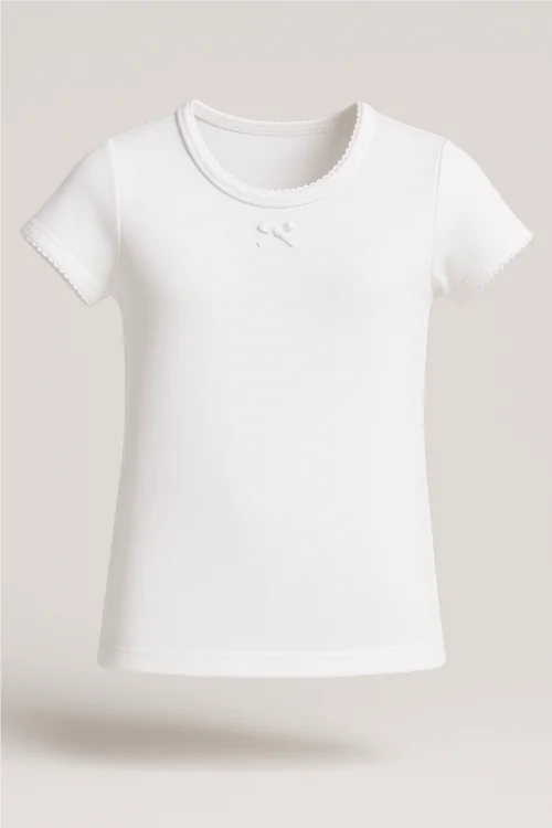 Pull bébé fille en coton chaud à manches courtes avec nœud – 3 pièces