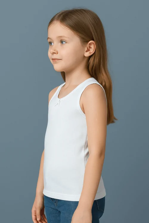 Girls' Wide Shoulder Tank Top in Warm Cotton with Bow - 3 Pieces