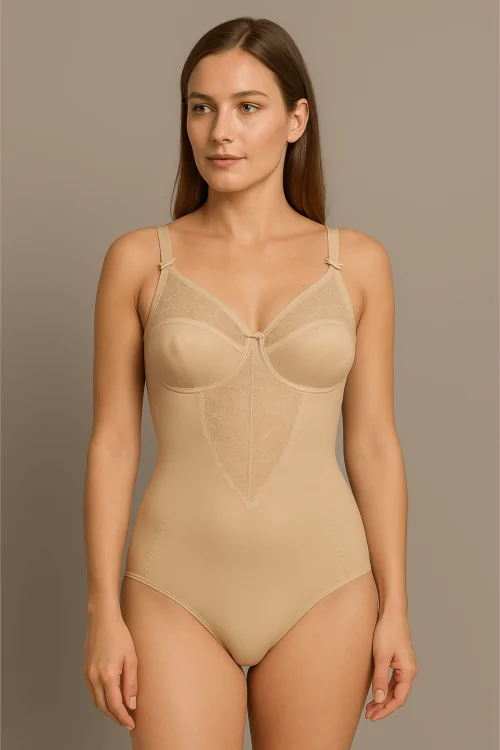 Microfiber shaping bodysuit with lace