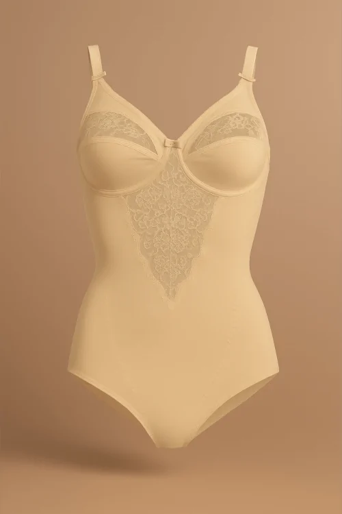 Microfiber shaping bodysuit with lace