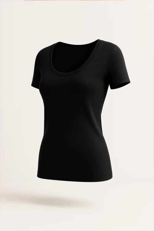 Damen Kurzarmpullover aus Schurwolle mit Satinbesatz – elegant und warm
