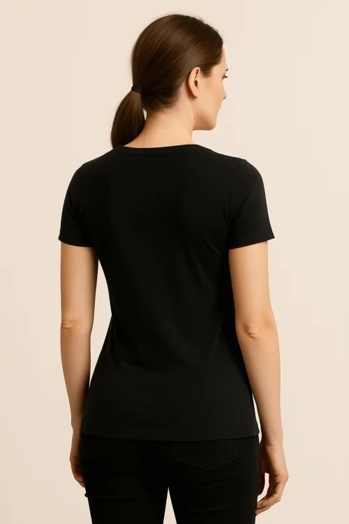 Maglia donna manica corta in lana vergine con bordino in raso – elegante e calda