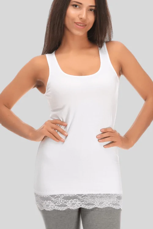 Débardeur femme en coton modal avec dentelle sur le bas - Confort et élégance