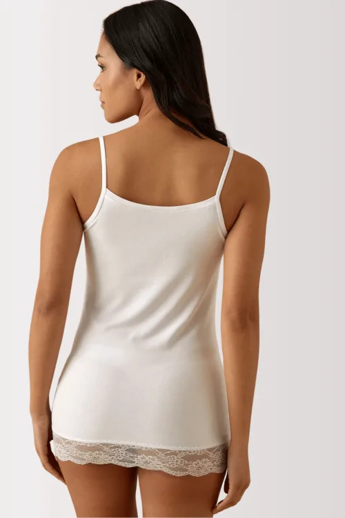 Débardeur long femme en coton modal avec fine bretelle et dentelle en bas