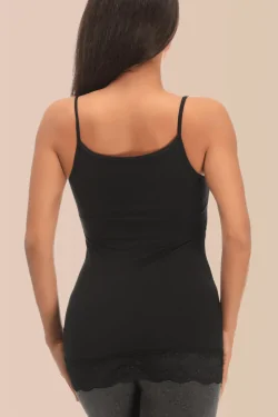 Women's long tank top in modal cotton with thin shoulder strap and lace at the bottom