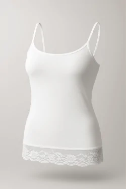 Débardeur long femme en coton modal avec fine bretelle et dentelle en bas