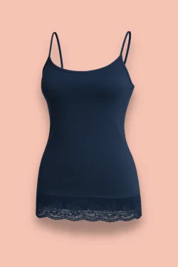Débardeur long femme en coton modal avec fine bretelle et dentelle en bas