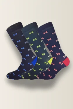 Chaussettes courtes homme en coton stretch - motif nœud papillon (3 paires)