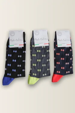 Chaussettes courtes homme en coton stretch - motif nœud papillon (3 paires)