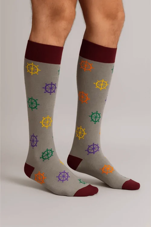 Chaussettes longues pour homme à motif gouvernail - 3 paires en coton
